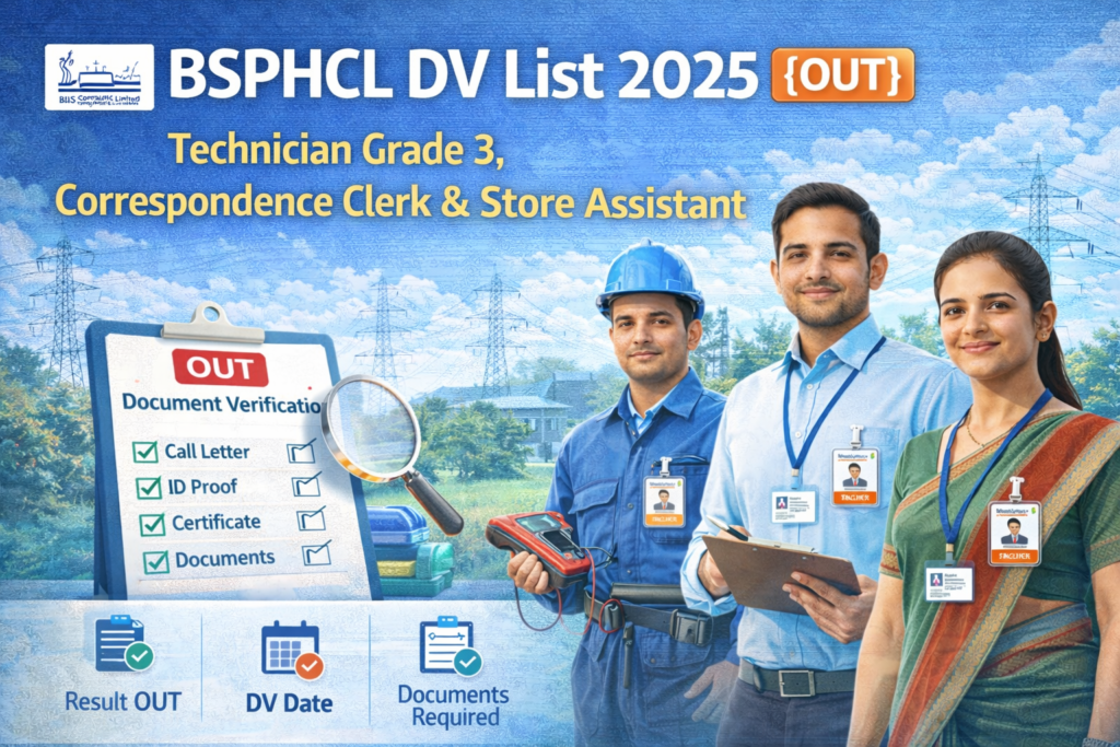BSPHCL DV List 2025 {OUT} Technician Grade 3, Correspondence Clerk & Store Assistant