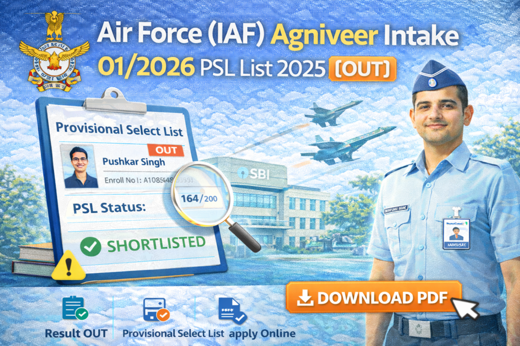 Air Force (IAF) Agniveer Intake 01/2026 PSL List 2025 (OUT)