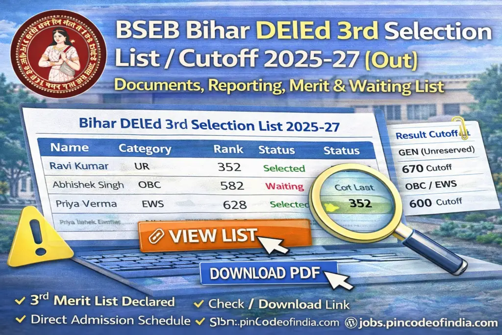 BSEB Bihar DElEd 3rd Selection List/ Cutoff 2025-27 {Out}