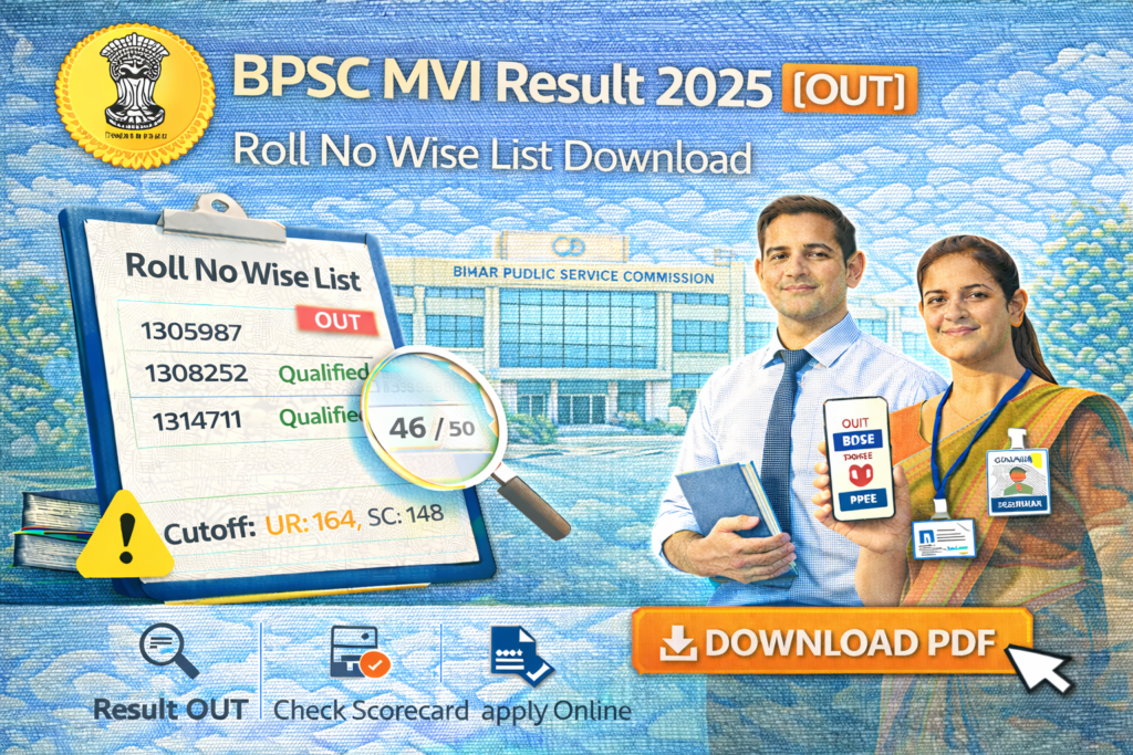 BPSC MVI Result 2025 OUT, Roll No Wise List Download