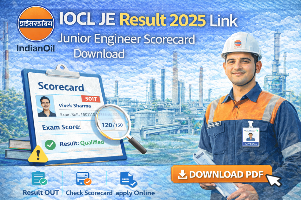 IOCL JE Result 2025 Link, Junior Engineer Scorecard Download