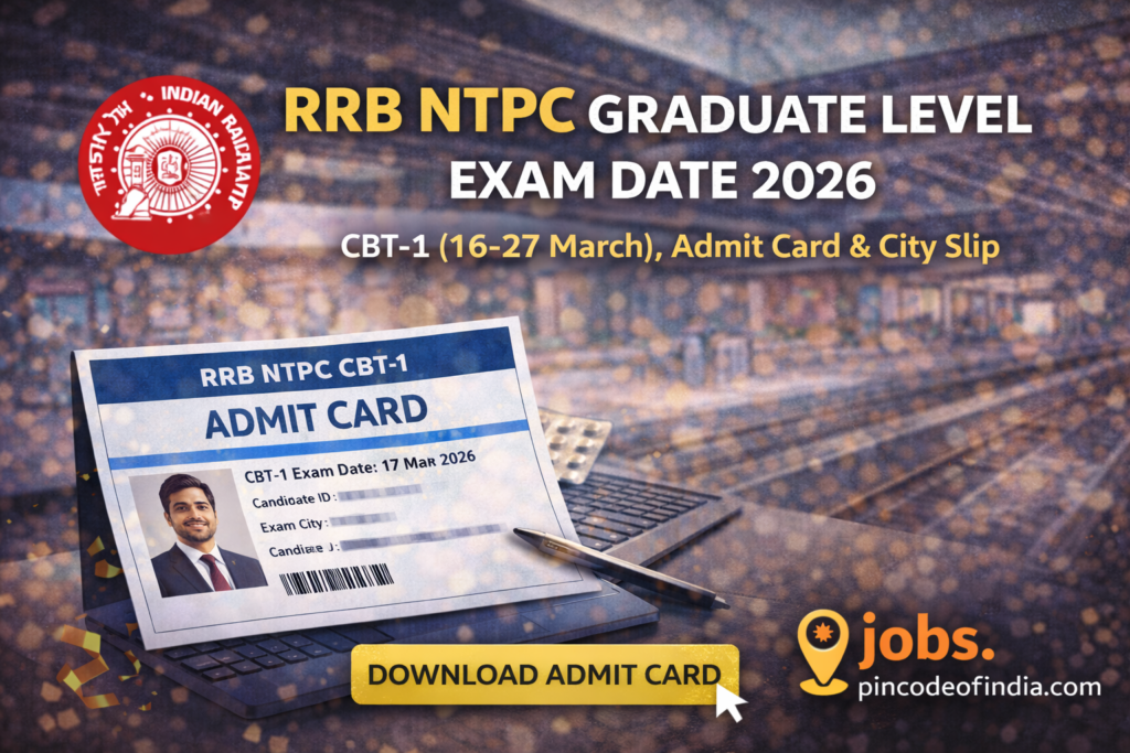 RRB NTPC Graduate Level Exam Date 2026 CBT-1 (16-27 March), Admit Card & City Slip