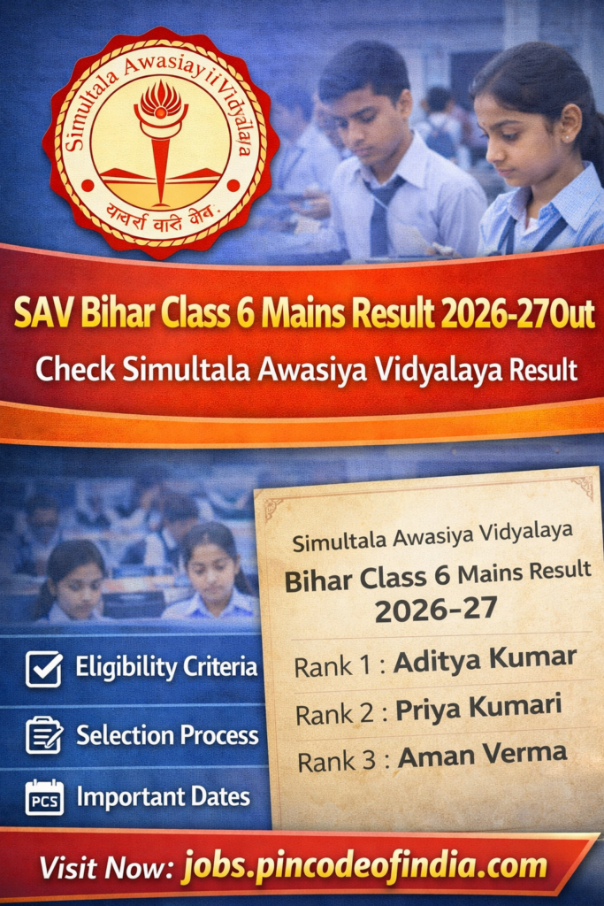 SAV Bihar Class 6 Mains Result 2026-27 Out – Check Simultala Awasiya Vidyalaya Result