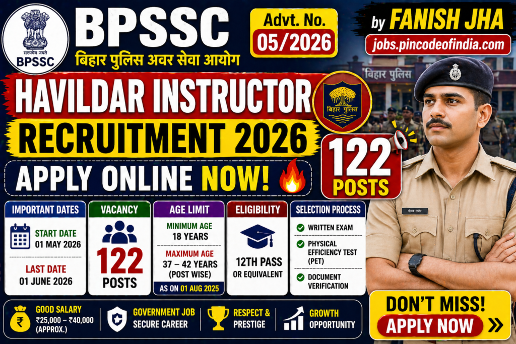 BPSSC Havildar Instructor Recruitment 2026 released Result for 122 posts. Download Result For BPSSC Bihar Police Havildar Instructor.