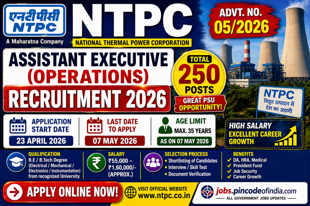 NTPC Assistant Executive Recruitment 2026 – Apply Online for 250 Posts | Last Date 07 May