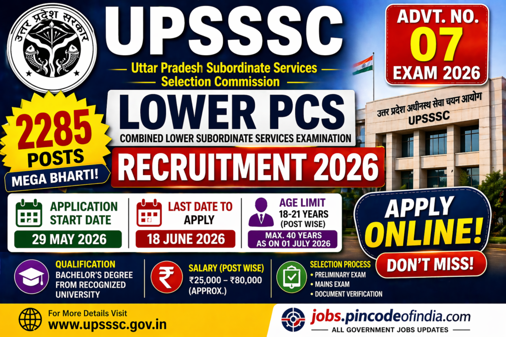 UPSSSC Lower PCS Recruitment 2026 – Apply Online for 2285 Posts | Last Date 18 June