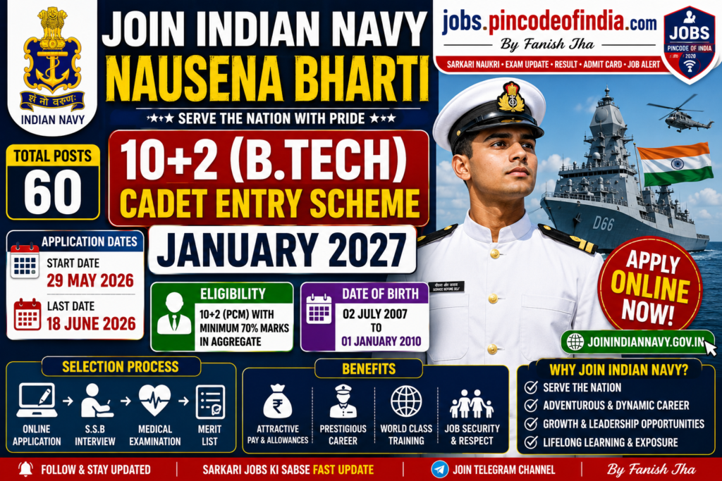 Indian Navy 10+2 B.Tech Cadet Entry Recruitment 2026 Apply Online Date Extended