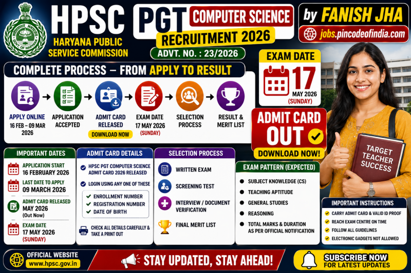 HPSC PGT Computer Science 2026 Final Result released. Download Final Result For HPSC PGT Computer Science online for exam on 17 May using registration number or DOB.