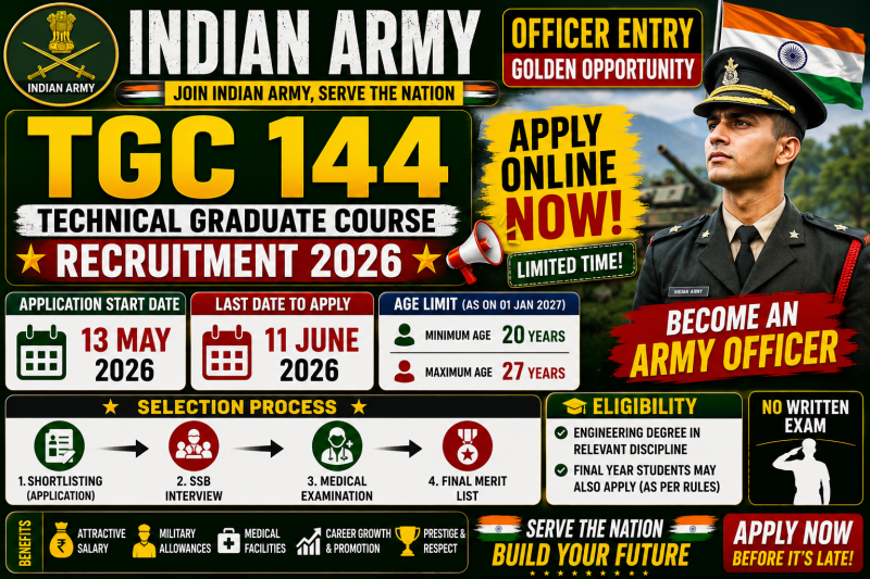 Indian Army TGC 144 Recruitment 2026 🔥 Apply Online