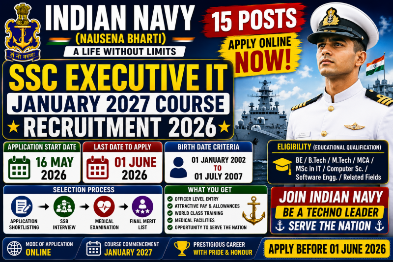 Indian Navy SSC Executive IT Recruitment 2026 🔥 Apply Online