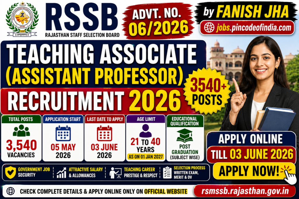 RSSB Teaching Associate Recruitment 2026 🔥 3540 Posts | Apply Till 03 June