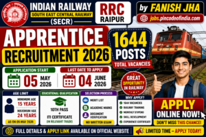 Railway RRC SECR Apprentice Recruitment 2026 🔥 1644 Posts | Apply Online 1 Railway RRC SECR Apprentice Recruitment 2026 🔥 1644 Posts | Apply Online