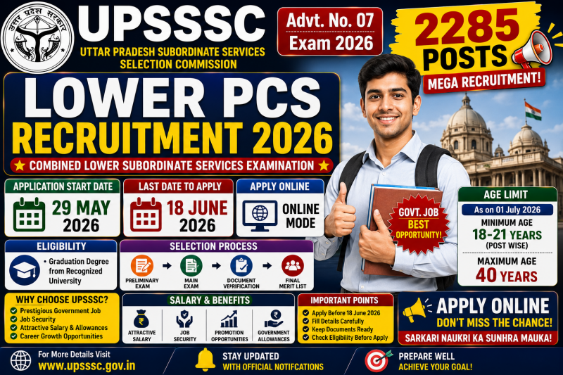UPSSSC Lower PCS Recruitment 2026 ð¥ Admit Card Out - Check Exam City Details, Exam Date & Download Admit Card For UPSSSC Lower PCS 2026.