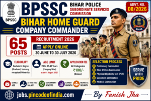 BPSSC Bihar Home Guard Company Commander Recruitment 2026 Apply Online for 65 Posts
