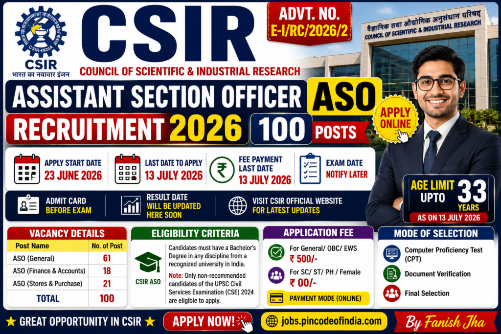 CSIR ASO Recruitment 2026 Apply Online for 100 Assistant Section Officer Posts