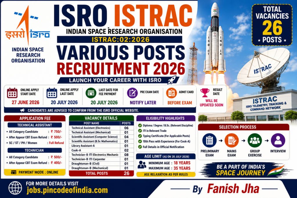 ISRO ISTRAC Various Post Recruitment 2026 Apply Online for 26 Posts