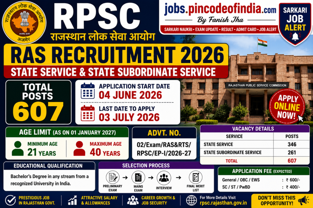 RPSC RAS Recruitment 2026 Apply Online for 607 State Service Posts