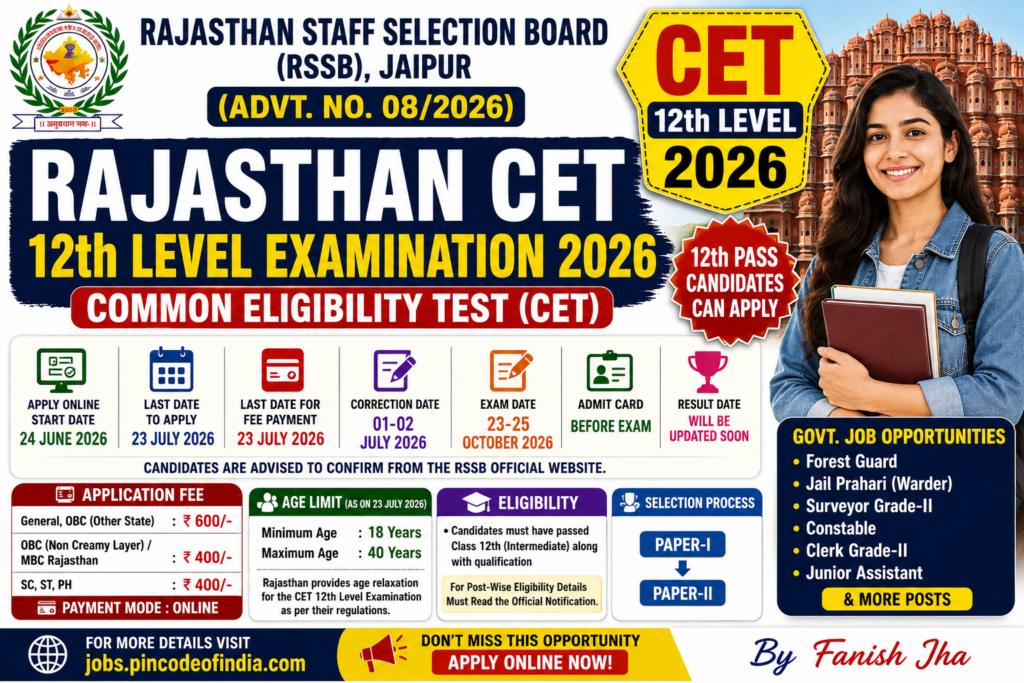 Rajasthan (RSSB) CET 12th Level Online Form 2026 Apply Online | CET Inter Level Exam