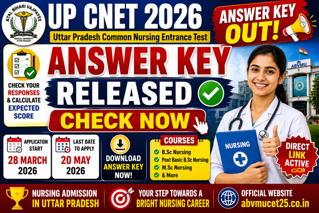 UP CNET 2026 Result Released Download Nursing Entrance Test Result