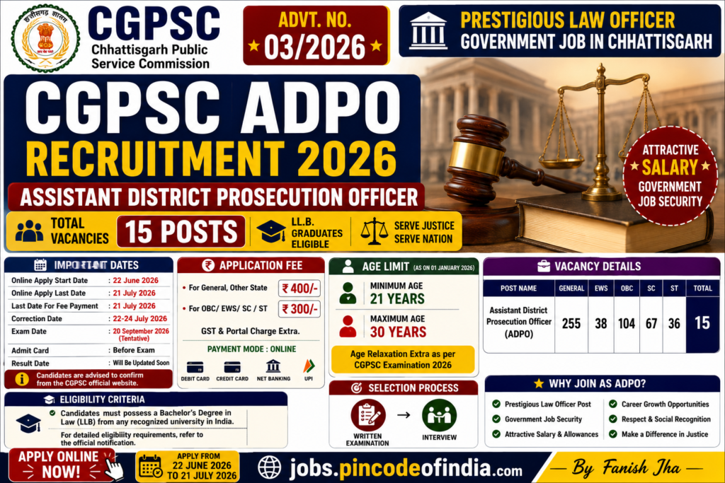 CGPSC ADPO Recruitment 2026 Apply Online for Assistant District Prosecution Officer, 15 Posts