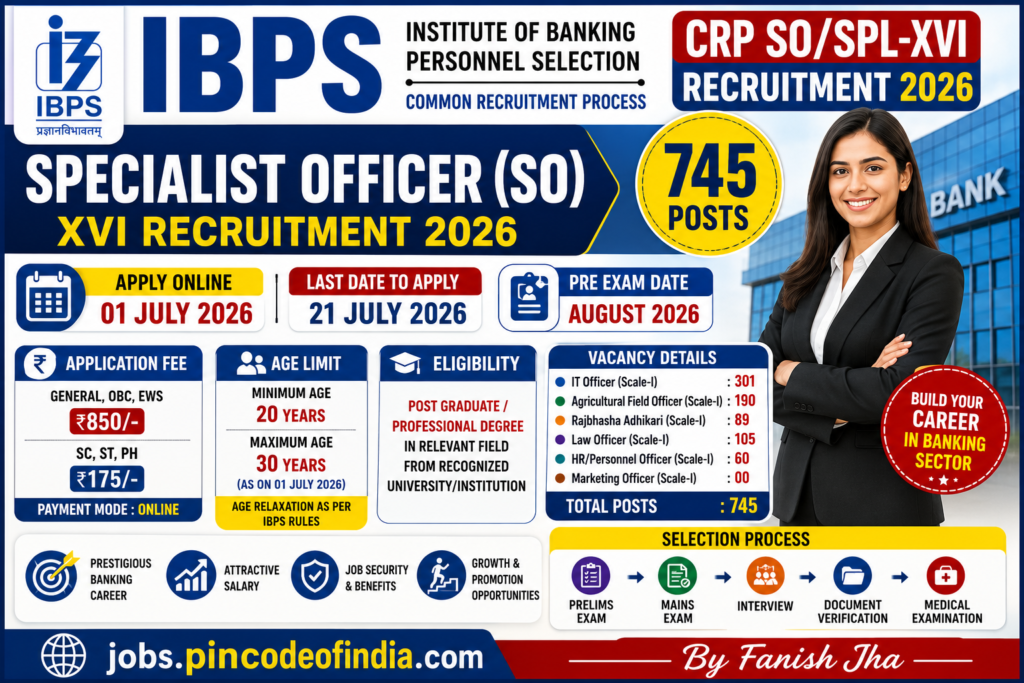 IBPS SO XVI Recruitment 2026 Correction/Edit Form notification released for 745 Specialist Officer vacancies including IT Officer, Law Officer, Agricultural Field Officer, Rajbhasha Adhikari, and HR Officer. Edit online before 30July 2026.