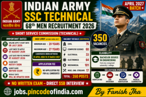 Indian Army SSC Technical 68th Men Recruitment 2026 Apply Online for 350 Posts