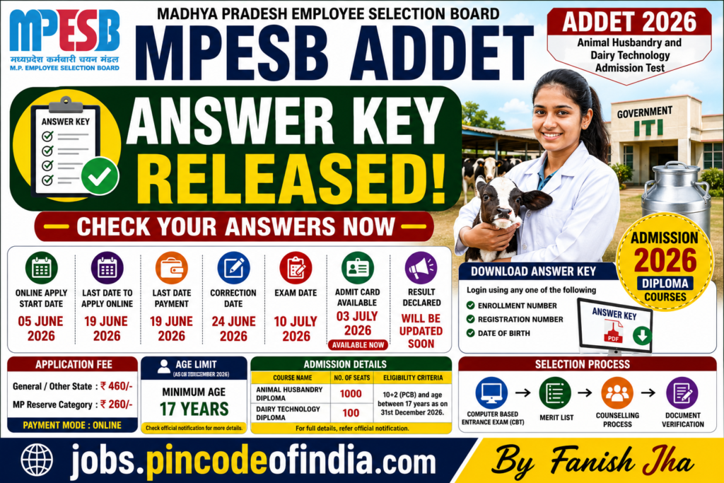 MPESB ADDET 2026 Result released for Animal Husbandry & Dairy Technology Admission Test. Check Download Result.