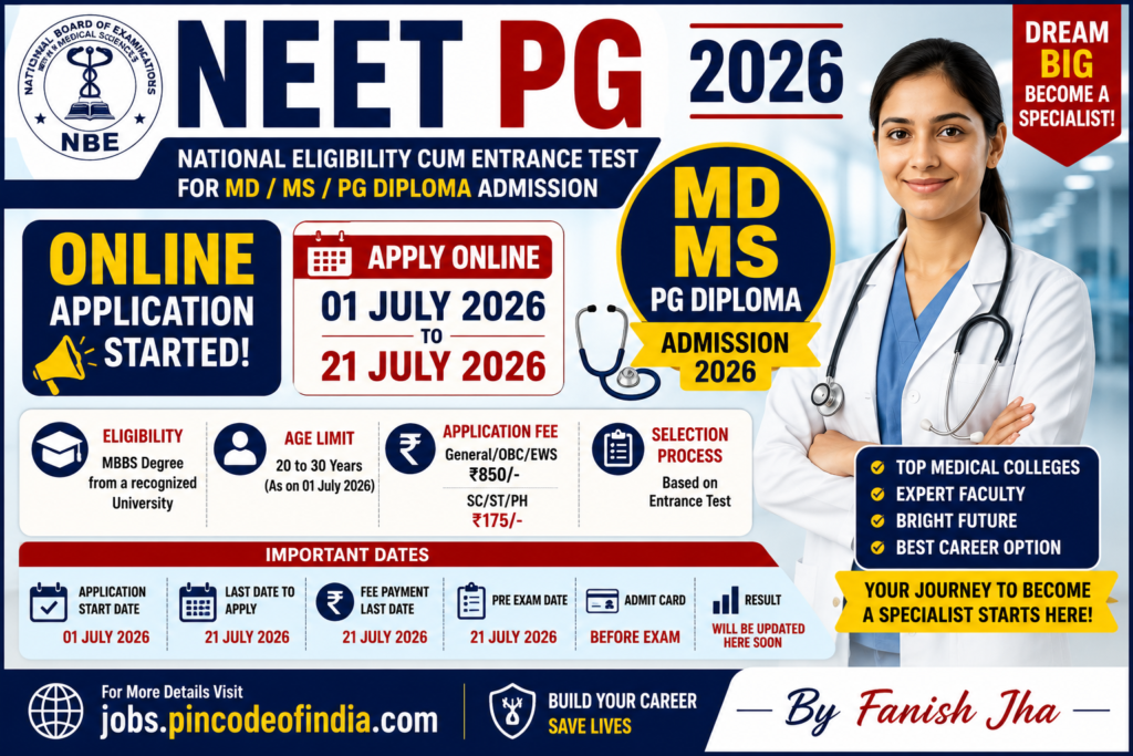 NEET PG 2026 Exam City Details has been released by the National Board of Examinations (NBE). Check Exam dates, Exam City Details , important dates, selection process, And Admit Card details.