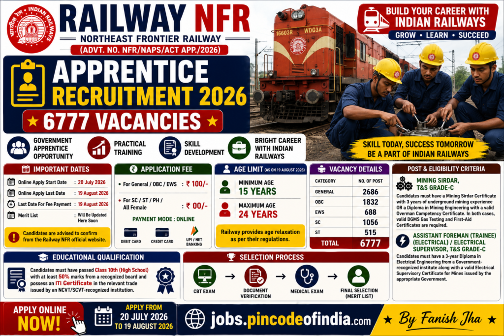 Railway NFR Apprentice Recruitment 2026 Apply Online for 6777 Posts