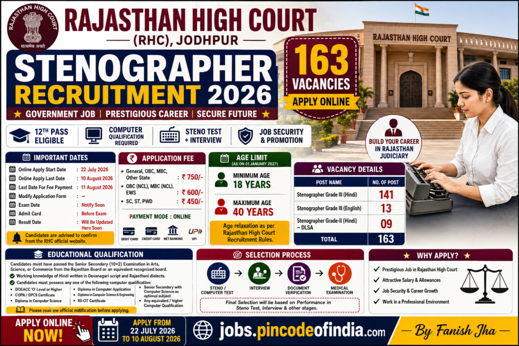 Rajasthan High Court Stenographer Recruitment 2026 Apply Online for 163 Posts