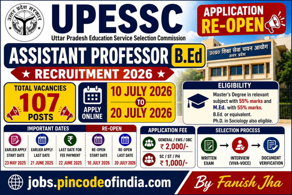 UPESSC Assistant Professor B.Ed Recruitment 2026 Re-Open for 107 Posts