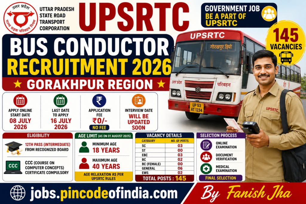 UPSRTC Gorakhpur Bus Conductor Recruitment 2026 Apply Online for 145 Posts