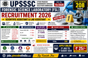 UPSSSC Forensic Science Laboratory Recruitment 2026: Apply Online for 208 Scientific Assistant & Lab Assistant Posts
