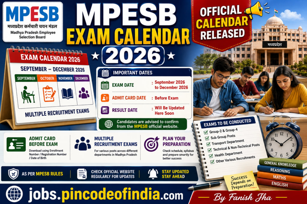MPESB Exam Calendar 2026 Released – Check September to December Exam Schedule