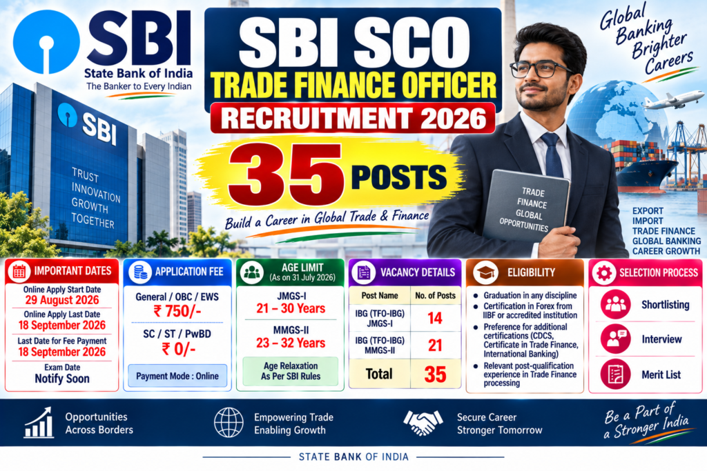 SBI SCO Trade Finance Officer Recruitment 2026 for 35 posts