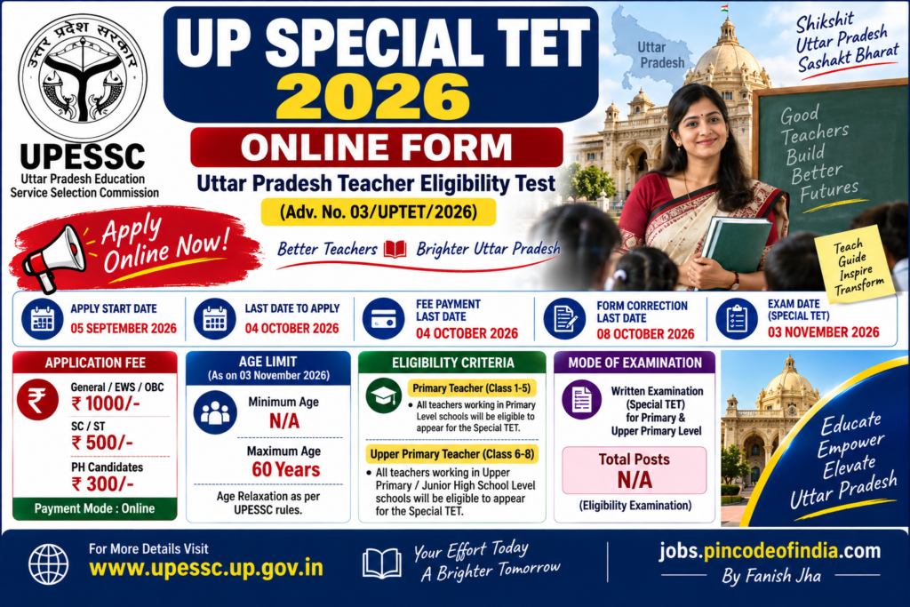 UP Special TET Online Form 2026 – UPESSC Teacher Eligibility Test