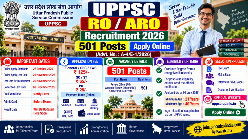 UPPSC RO ARO Recruitment 2026 notification for 501 Review Officer and Assistant Review Officer vacancies